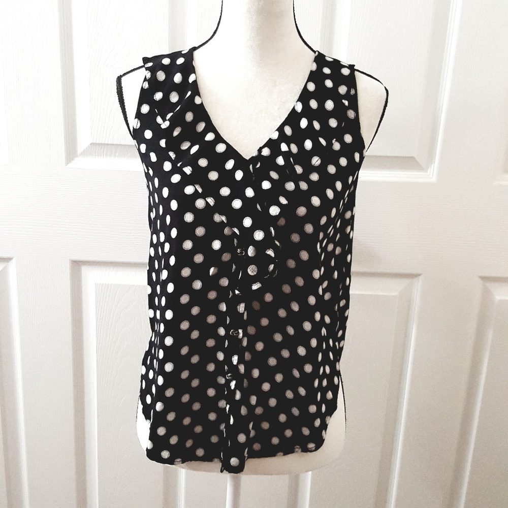 Maeve Top Anthropology Sleeveless Womens Black With White Polka Dots  0 Petite